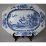 An 18th Century Hexagonal Chinese Export Platter Decorated with Oriental River Village Scene,