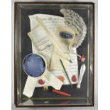 A Framed Legal Diorama Formed with Reproduction Items, 51x38x12cm Deep