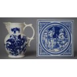 A Mintons Blue and White Tile, Much Ado About Nothing, Together with a Royal Worcester Transfer