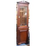 A Modern Mahogany Modern Double Free Standing Corner Cabinet with Glass Shelves, Glazed Doors and