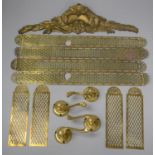 A Collection of Eight Pierced Brass Panels, Brass Mount and Door Handles