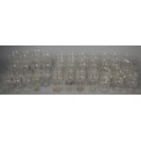 A Set of Early 20th Century Etched Dandelion Pattern Drinking Glasses to Comprise Sherries,