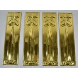 A Collection of Four Pressed Brass Art Nouveau Style Finger Plates with Stylised Tulip Decoration,