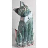 A Modern Carved and Painted Study of a Seated Cat, 35cm High