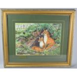 A Framed Print Depicting Foxes at Earth, 30x22cm