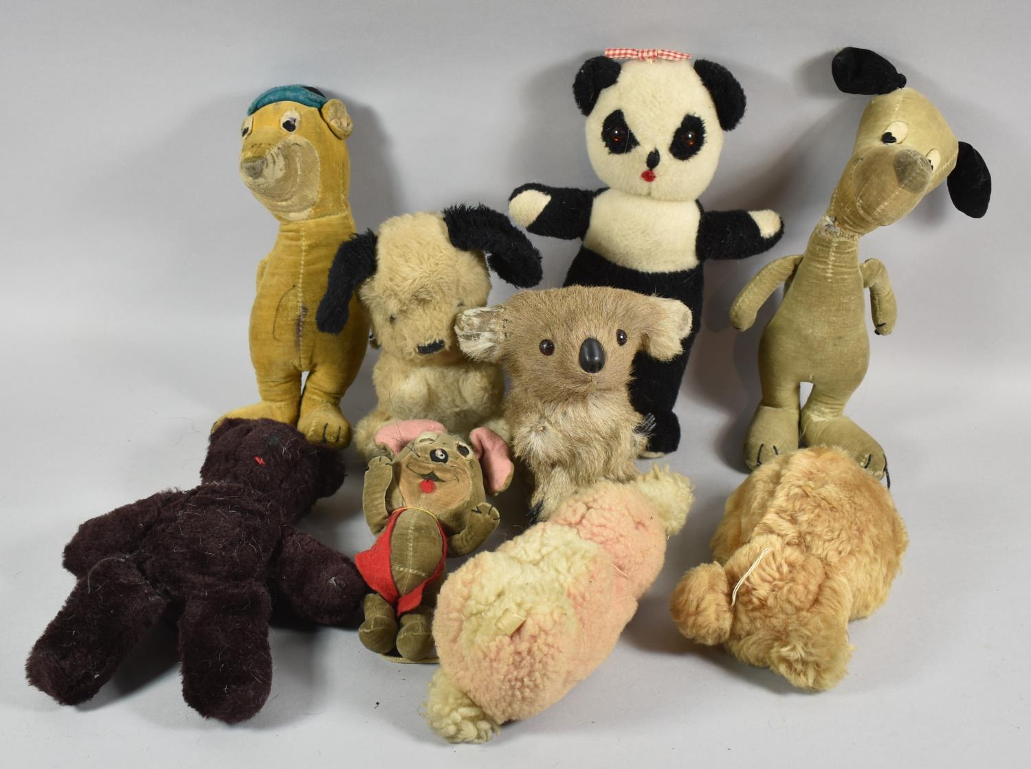 A Collection of Six Soft Toys to Include Yogi Bear, Zoo, Koala Bear, Merrythought Pixie Mouse,