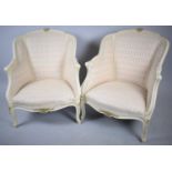 A Pair of Modern French Style Upholstered Ladies Tub Saloon Chairs