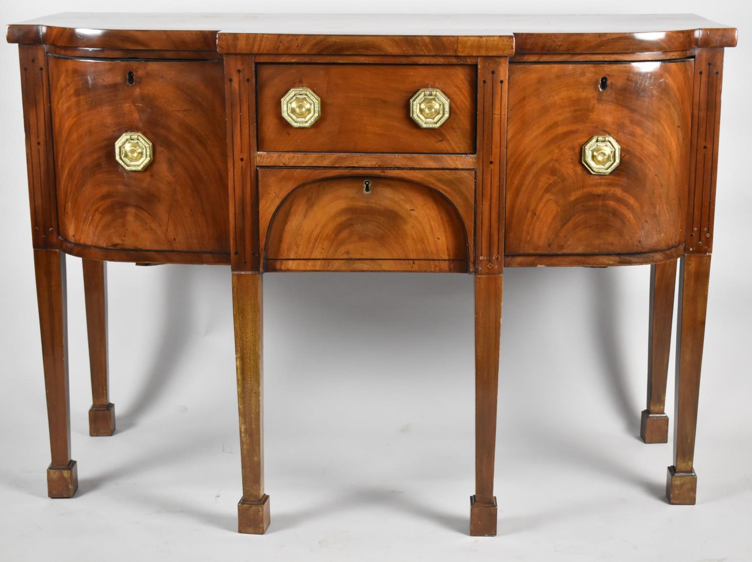 A 19th Century Mahogany Breakfront Sideboard with Two Centre Drawer and Quadrant Side Drawers All