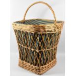 A Wicker Clothes Basket with Material Lining, 50cm high