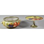 A Hand Painted Fruit Pattern Two Handled Bowl and a Tazza