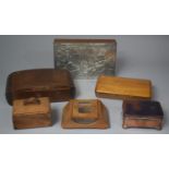 A Collection of Four Various Wooden Boxes Together with Two Silver Plated Examples