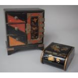 A Small Chinese Lacquered Three Drawer Collectors Cabinet, 17cm high Together with a Chinoiserie