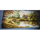 A Wool Hanging or Picture Rug Depicting Half Timbered House Beside Pool, 130x69cm