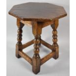 A Nice Quality Octagonal Topped Oak Small Table with Turned Supports, 38cm Diameter