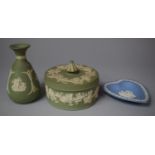 A Collection of Three Pieces of Green and Blue Wedgwood Jasperware