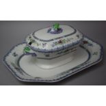 A Copeland Spode Lyon Pattern Meat Dish and Lidded Tureen, Tureen with Small Hairline