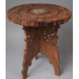A Carved Indian Occasional Tripod Table with Folding Base, 31cm Diameter