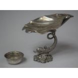 A Maltese White Metal Shell Dish on Dolphin Support Together with a Small Silver Salt