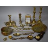 A Collection of Various Brasswares to Include Chestnut Roaster, Bedchamber Stick, Pair of
