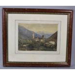 A Framed Watercolour Depicting Church in Aosta Valley Signed For Francis Walker 1908, 24x17cm