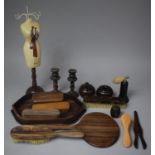A Collection of Various Treen Dressing Table Items to Include Candlesticks, Jewellery Stand, Hair