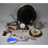 A Collection of Sundries to Include Lacquered Tray, Clocks, Sharpening Steel, Toasting Fork etc
