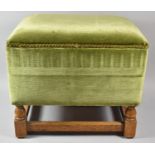 A Velvet Upholstered Oak Based Lift Top Sewing Box, 46cm Wide