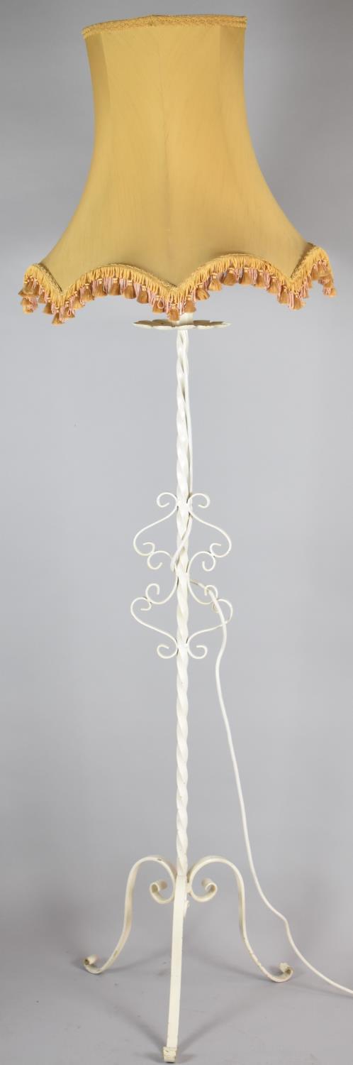 A Mid 20th Century Wrought Iron Barley Twist Standard Lamp with Shade