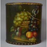 A Hand Painted Oval Waste Paper Bin with Fruit Decoration, 33cm high