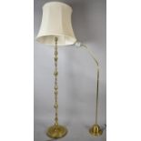 A Mid 20th Century Brass Standard Lamp with Shade Together with an Adjustable Brass Reading Lamp