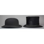 A Moores Bowler Hat and a Silk Top Hat by Vadum Size 6 3/4