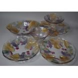 A Moulded and Coloured Glass Fruit Set Set to Comprise Tazza, Footed Bowls, etc