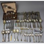 A Collection of Various Silver Plated Cutlery Together with an Early 19th Century Three Pronged Bone