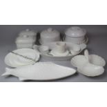 A Collection of White Glazed Ceramics to Comprise Lidded Dish and Cover, Lidded Pots, Fish Dish,
