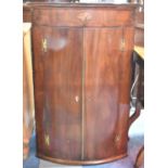 A 19th Century Inlaid Mahogany Bow Fronted Corner Cabinet with Brass H Hinges, 72cm Wide