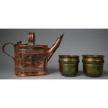 A Late 19th/Early 20th Century Copper Army and Navy Water Jug and Two Brass Planters