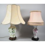 Two Ceramic Vase Shaped Table Lamps with Shades, both Having Floral Design