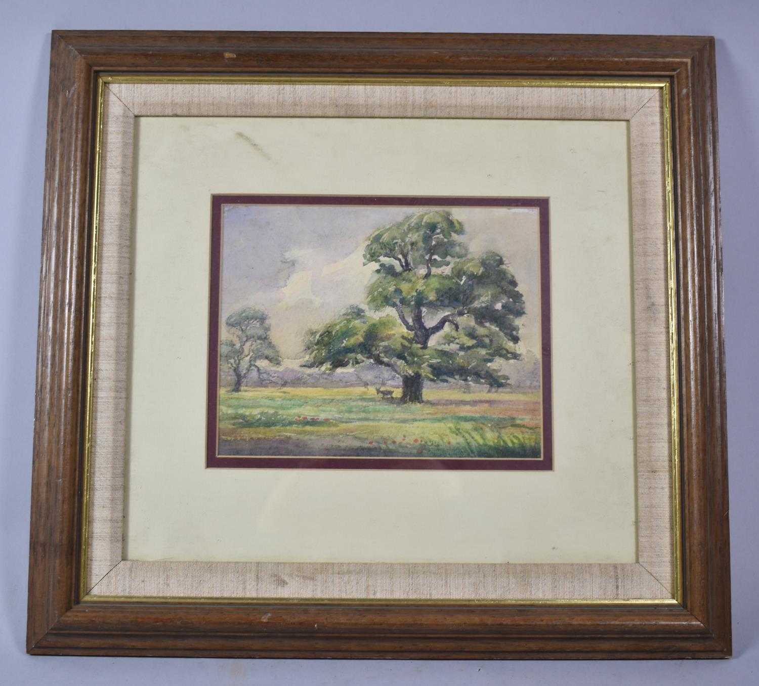 A Framed Watercolour Depicting Stag Under Tree, 18x14cm