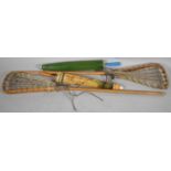 Two Vintage Lacrosse Sticks and Two Chinese Parasols