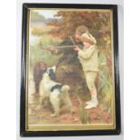 A Framed Victorian Print Depicting Game Keeper Helping Child with Shotgun, 60x43cm