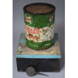 A Vintage Trafalgar Square Biscuit Tin, Tub of Castrolease Grease and an Oil Can