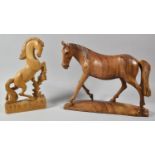 Two Carved Wooden Studies of Horses, Both AF, Largest 26cm high