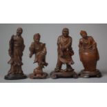 Four Early/Mid 20th Century Carved Oriental Figures, Tallest 15cm
