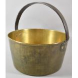 A Large Vintage Brass Jam Kettle with Iron Loop Handle, 33cm Diameter