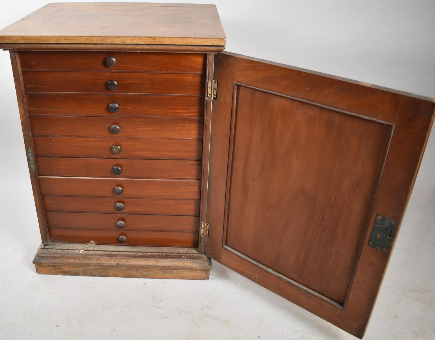 A Late 19th/Early 20th Century Mahogany Ten Drawer Collectors Cabinet with Panelled Door and