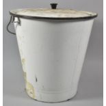 A Vintage White Enamelled Lidded Bucket, 30cm high