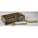 A 19th Century Four Division Cutlery Box Containing Brass Crumb Tray etc, 38cm Long