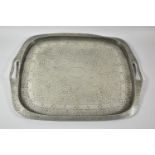 A Hammered Pewter Two Handled Tray, 47cm Wide