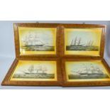 A Set of Four Maple Framed Tall Ship Prints, Each 38x28cm