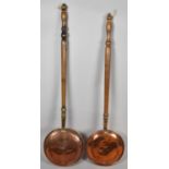 Two 19th Century Copper Bed Warming Pans with Turned Wooden Handles